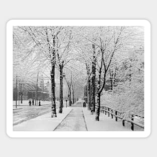 Winter Street Scene, 1910. Vintage Photo Magnet